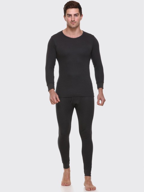 

Aerowarm Men Charcoal Striped Thermal Set