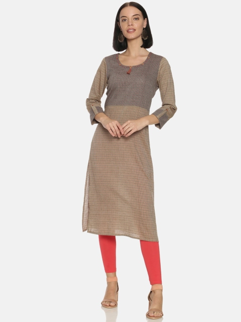 

Saffron Threads Women Brown Cold-Shoulder Sleeves Thread Work Dobby Kurta