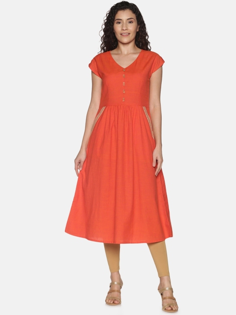 

Saffron Threads Women Orange Solid Pure Cotton Anarkali Kurta