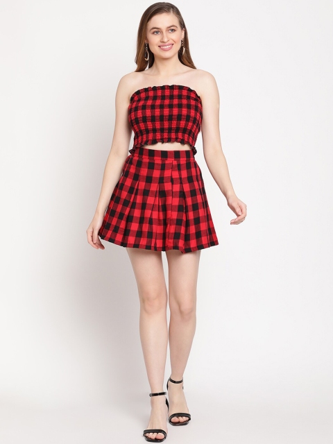 

TAG 7 Red & Black Checked Tube Top & Pleated Skirt
