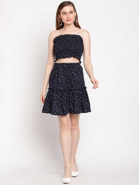 

TAG 7 Women Navy Blue Tube Top With Tiered Skirt