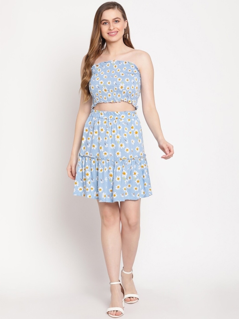 

TAG 7 Women BLUE & White Printed Top with Tiered Skirt