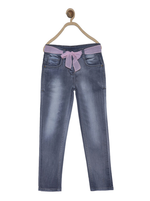 

612 league Girls Grey Classic Slim Fit Light Fade Jeans
