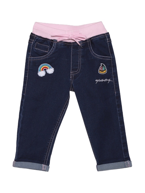 

612 league Girls Navy Blue & Pink Classic No Fade Cotton Jeans