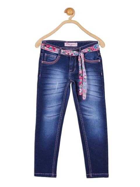 

612 league Girls Blue Classic Slim Fit Mildly Distressed Heavy Fade Jeans