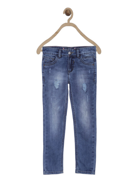 

612 league Girls Blue Classic Slim Fit Mildly Distressed Heavy Fade Jeans