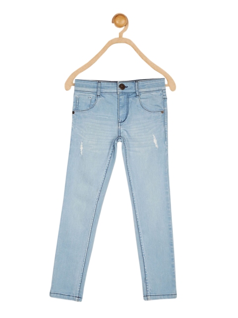 

612 league Girls Blue Classic Slim Fit Mildly Distressed Light Fade Jeans