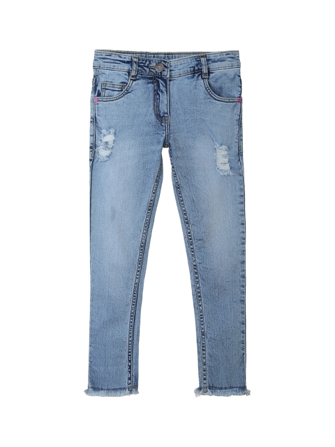 

612 league Girls Blue Classic Slim Fit Mildly Distressed Light Fade Jeans