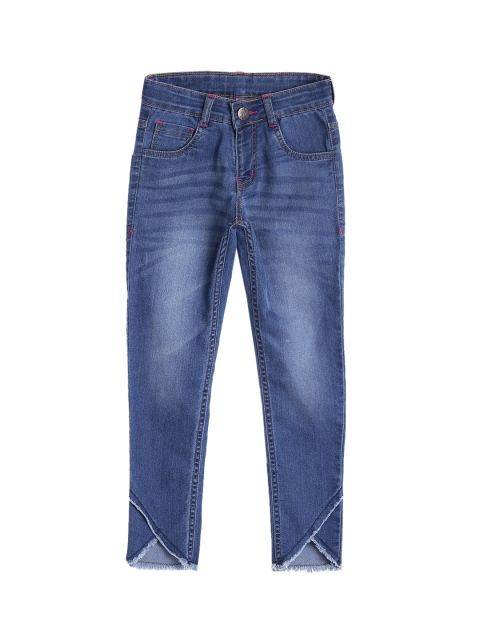 

612 league Girls Blue Classic Slim Fit Heavy Fade Jeans