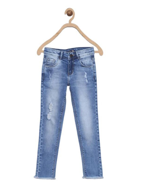 

612 league Girls Blue Classic Slim Fit Highly Distressed Light Fade Jeans