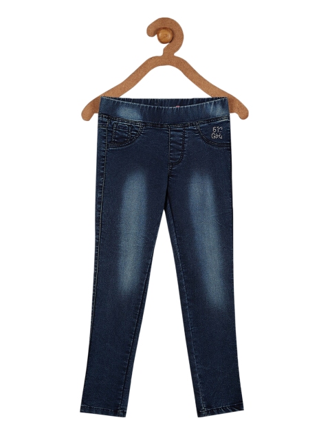 

612 league Girls Blue Classic Slim Fit Heavy Fade Jeans