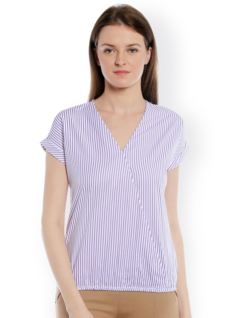 

Style Quotient Women White & Purple Striped Top