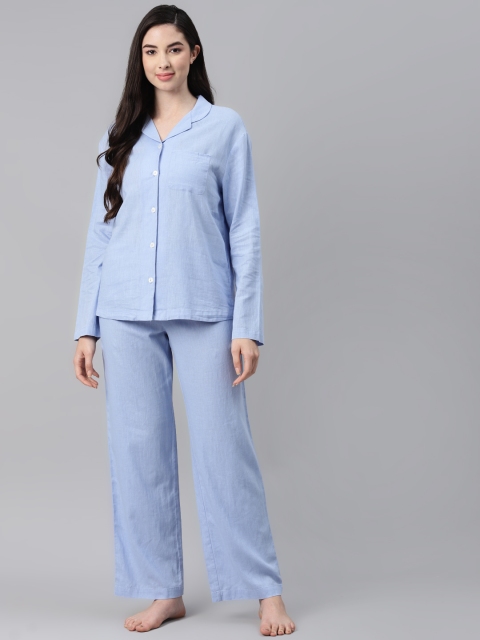 

Marks & Spencer Women Blue Solid Shirt Night suit