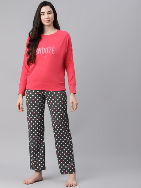 

Marks & Spencer Women Pink & White Pure Cotton Typography Print Night suit