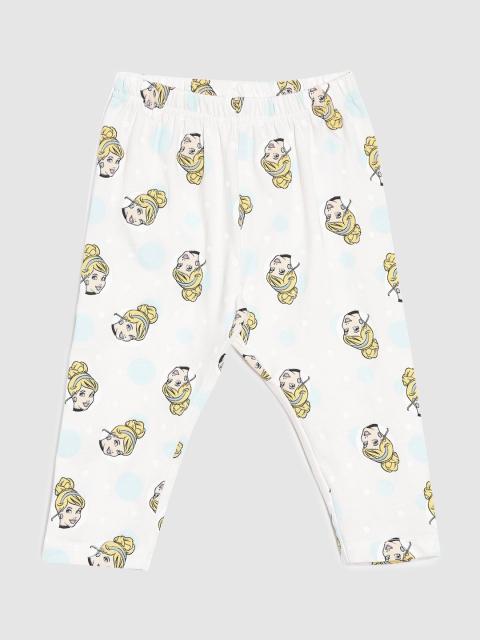 

YK Disney Girls white & Blue Printed Cotton Leggings