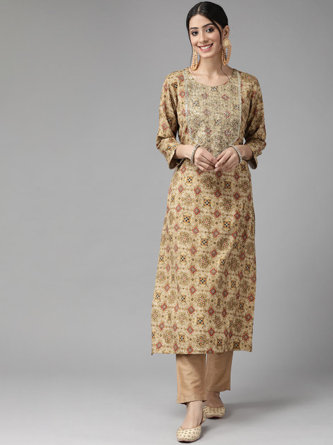 

Cayman Women Beige Printed Kurta