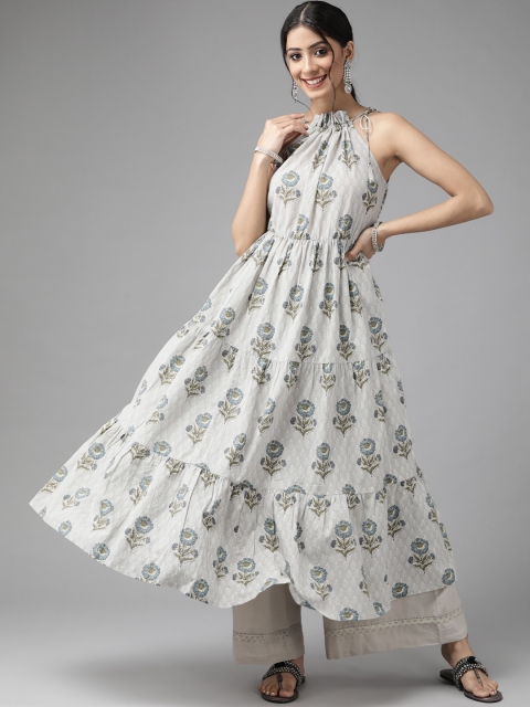 

Cayman Women Grey Floral Printed Halter Neck Floral Anarkali Kurta