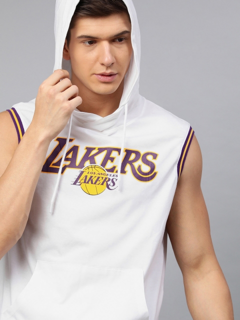 

NBA Men White Los Angeles Lakers Printed Hooded T-shirt