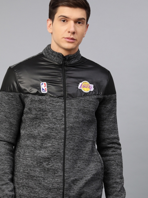 

NBA Men Charcoal Grey & Black Colourblocked Los Angeles Lakers Fan Jacket