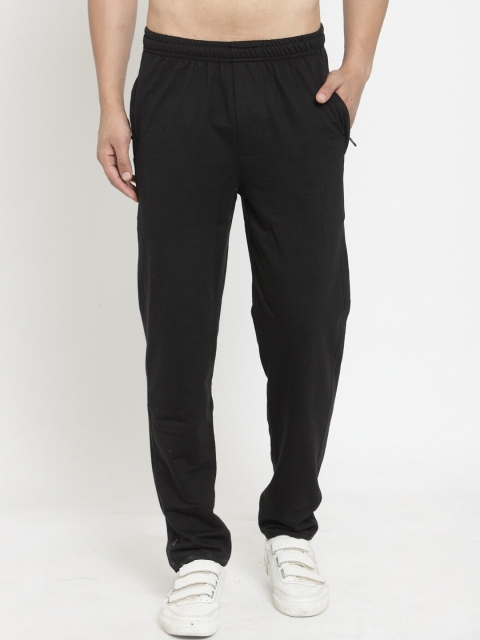 

JAINISH Men Black Solid Pure Cotton Relaxed-Fit Track Pants