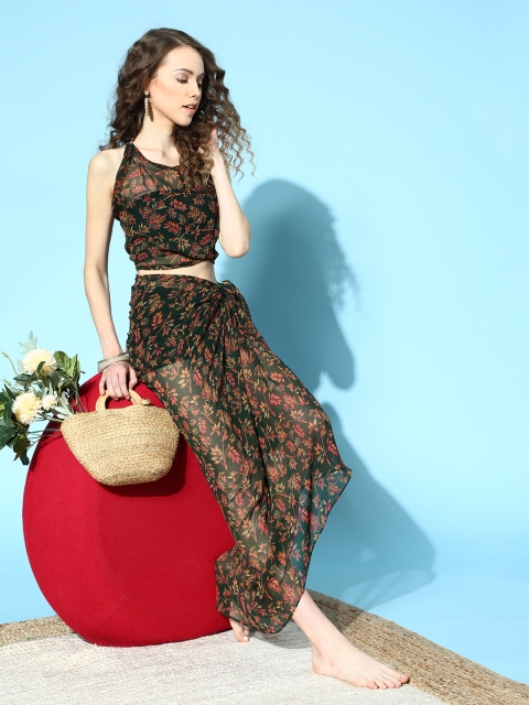 

MIRCHI FASHION Women Gorgeous Green Printed Top with Skirt