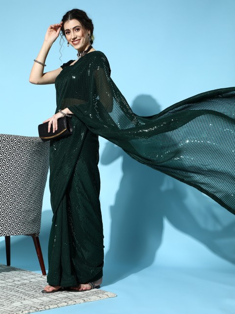 

Mitera Striped Saree, Green