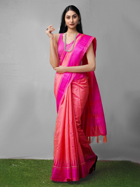 

Unnati Silks Pink & Peach-Coloured Silk Cotton Mysore Silk Saree