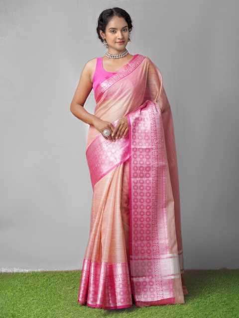

Unnati Silks Pink & Pink Woven Design Zari Tissue Kota Saree