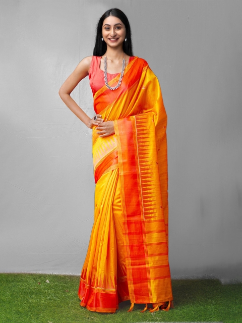 

Unnati Silks Orange & Red Woven Design Silk Cotton Mysore Silk Saree