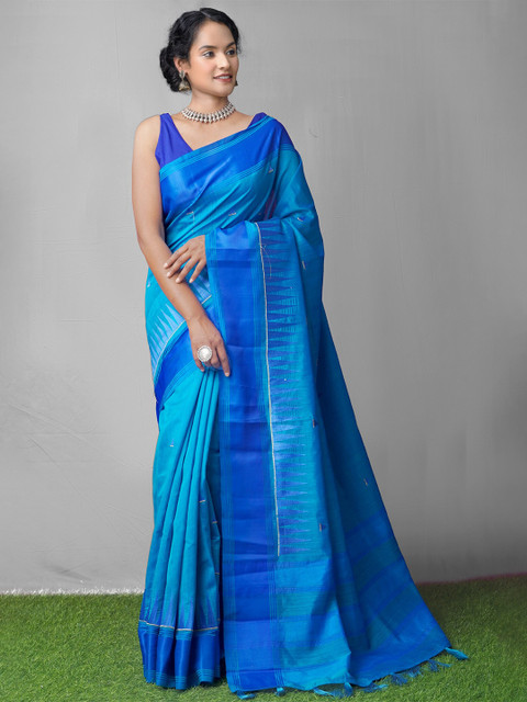 

Unnati Silks Blue Woven Design Zari Silk Cotton Mysore Silk Saree