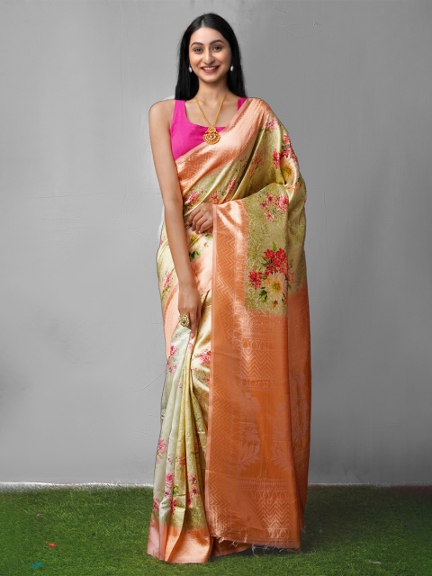 

Unnati Silks Green & Red Floral Silk Cotton Baluchari Saree