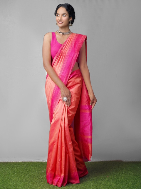 

Unnati Silks Pink & Orange Silk Cotton Mysore Silk Saree