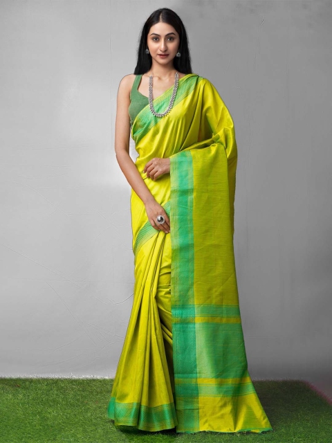 

Unnati Silks Green & Yellow Woven Design Silk Cotton Mysore Silk Saree