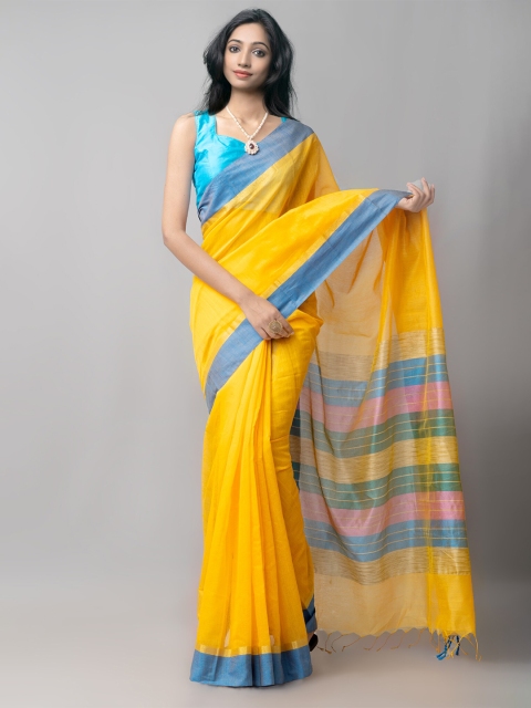 

Unnati Silks Yellow & Blue Silk Cotton Chanderi Saree