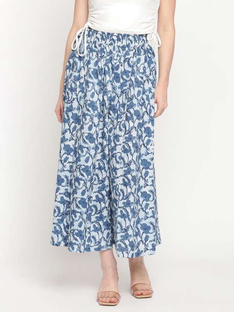 

TAG 7 Women Blue Floral Printed Flared Cotton Palazzos