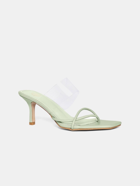 

20Dresses Women Green PU Open Toe Slim Heels