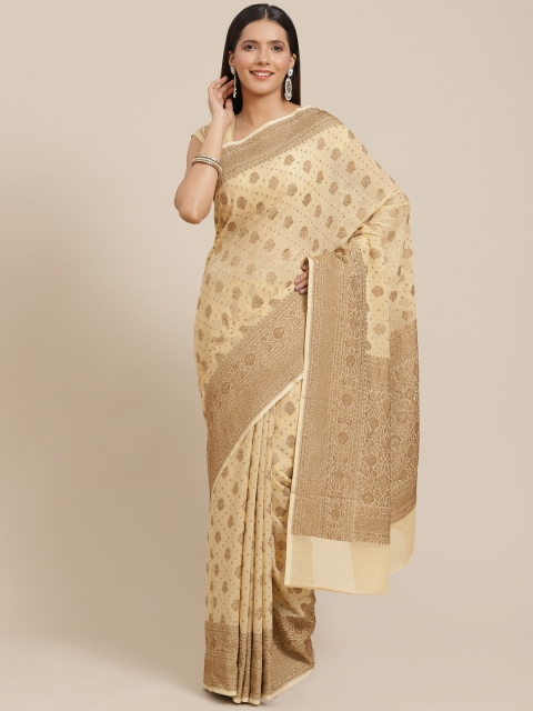 

Banarasi Style Beige & Brown Woven Design Pure Chiffon Khadi Saree