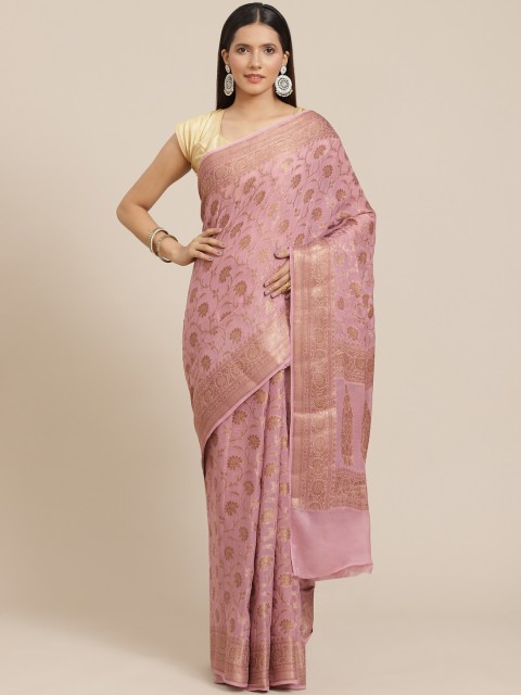 

Banarasi Style Rose Woven Design Pure Chiffon Half and Half Khadi Saree