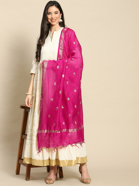 

Banarasi Style Pink Ethnic Motifs Woven Design Cotton Silk Dupatta