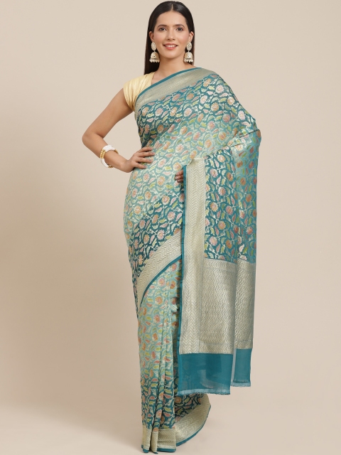 

Banarasi Style Blue Woven Design Pure Chiffon Half and Half Khadi Saree