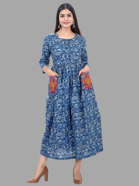 

Ashlee Blue Floral Ethnic Midi Dress