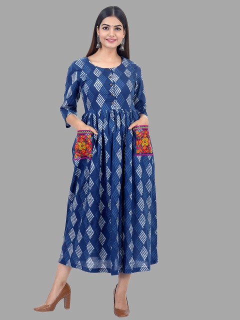 

Ashlee Blue Ethnic Motifs Ethnic Midi Dress