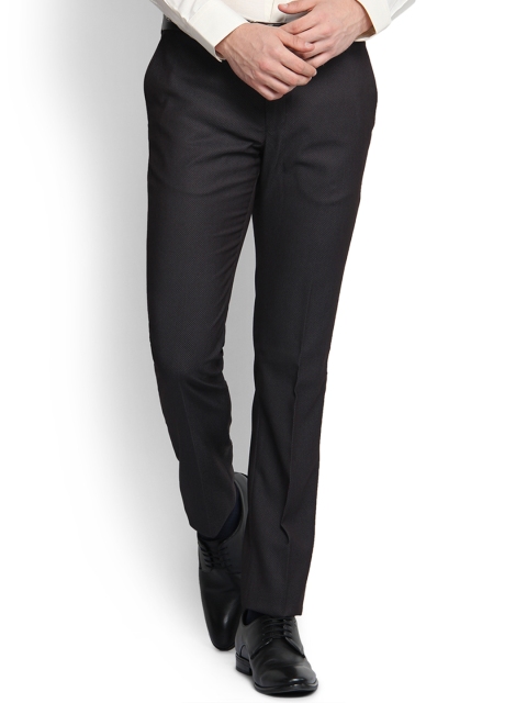 

Blackberrys Men Charcoal Grey Skinny Fit Self-Design Formal Trousers