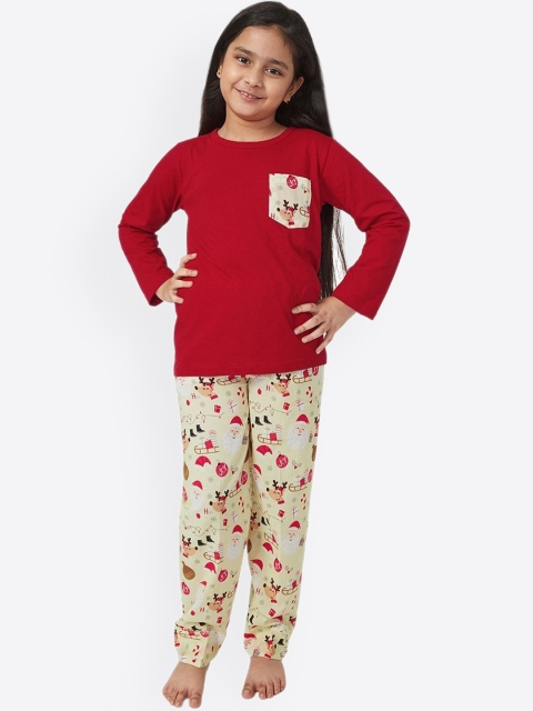 

frangipani Unisex Kids Red & Cream-Coloured Night suit