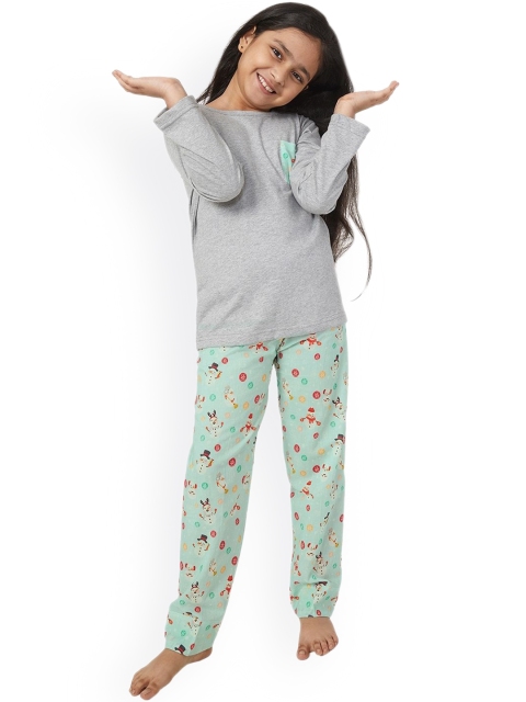 

frangipani Kids Girls Sea Green & Grey Night suit