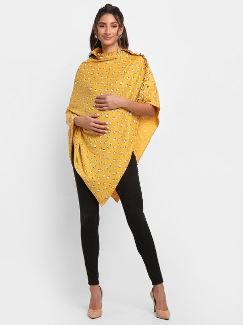 

Tiara Women Yellow & White Printed Maternity Button Shrug