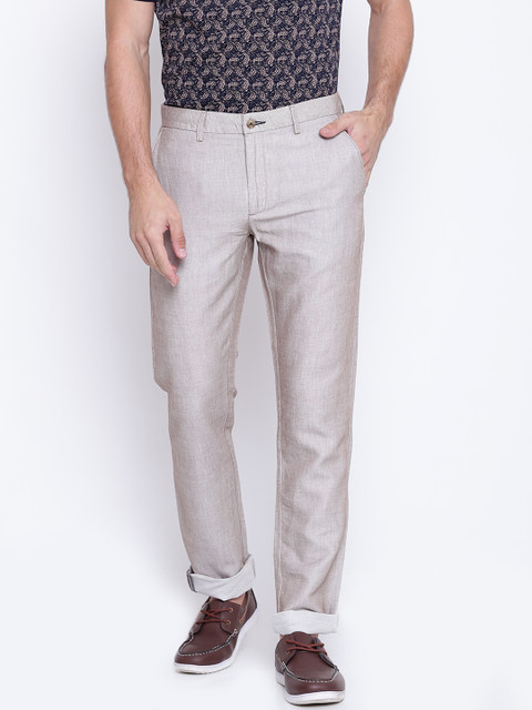 

Blackberrys Men Beige Regular Fit Self Design Regular Trousers
