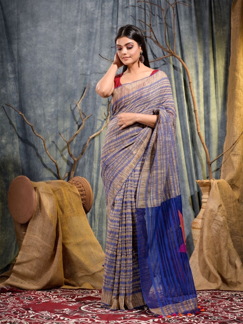 

Mitera Blue & Beige Woven Design Zari Handwoven Saree