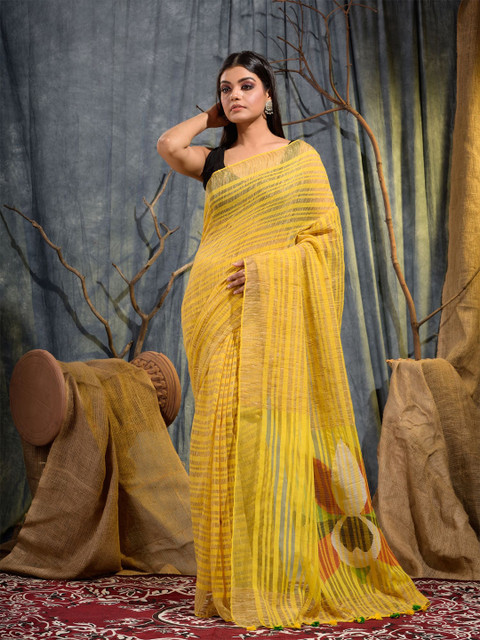 

Mitera Women Yellow Handwoven Saree