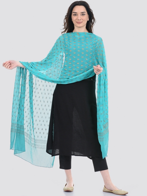 

Ethnicity Turquoise Blue & Gold-Toned Ethnic Motifs Printed Dupatta